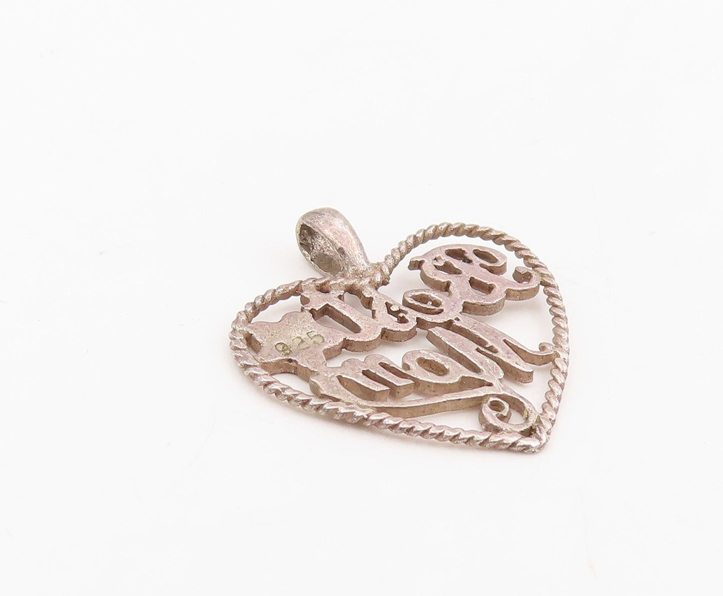 925 Sterling Silver Vintage Pendant Best Mom Openwork Love Heart Charm  PT25715