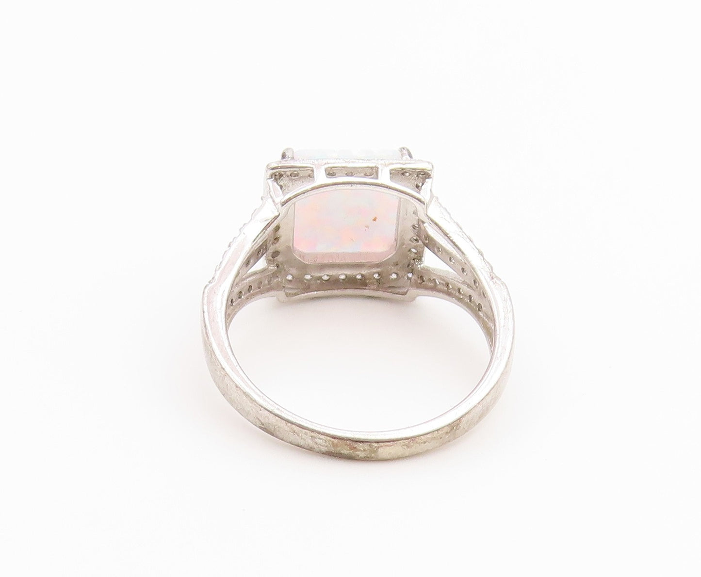 925 Sterling Silver Vintage Ring Fire Opal & CZ Statement Band  Sz 8  RG36698