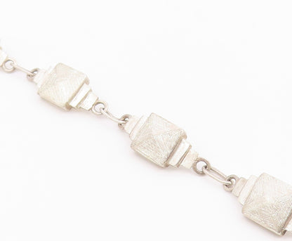 925 Sterling Silver  Vintage Textured Graduated Square Chain Bracelet  BT7037