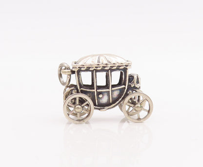 925 Sterling Silver Vintage Pendant BEAUCRAFT Carved Vintage Moving Cart PT22860
