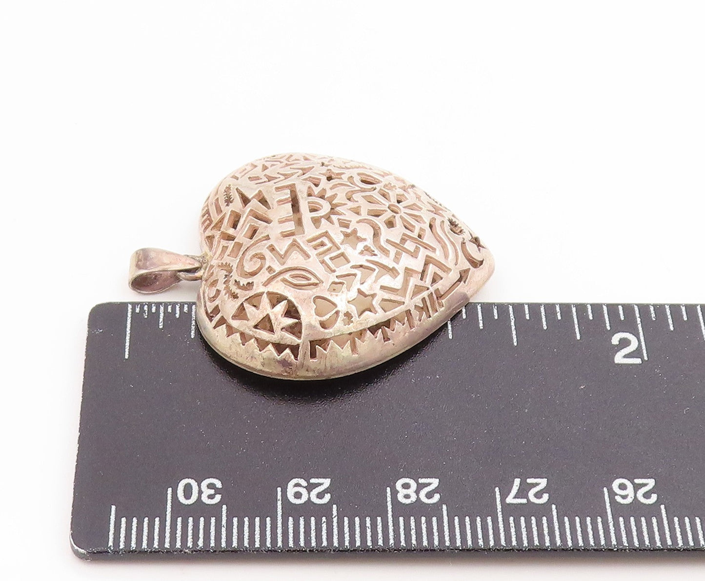 925 Sterling Silver Vintage Pendant Intricate Cutout Puffy Love Heart  PT26132