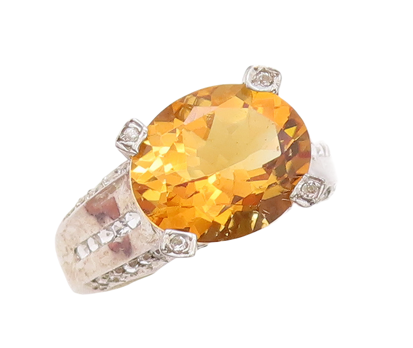 925 Sterling Silver Vintage Ring Citrine Princess Cut Topaz Neck  Sz 7  RG29169