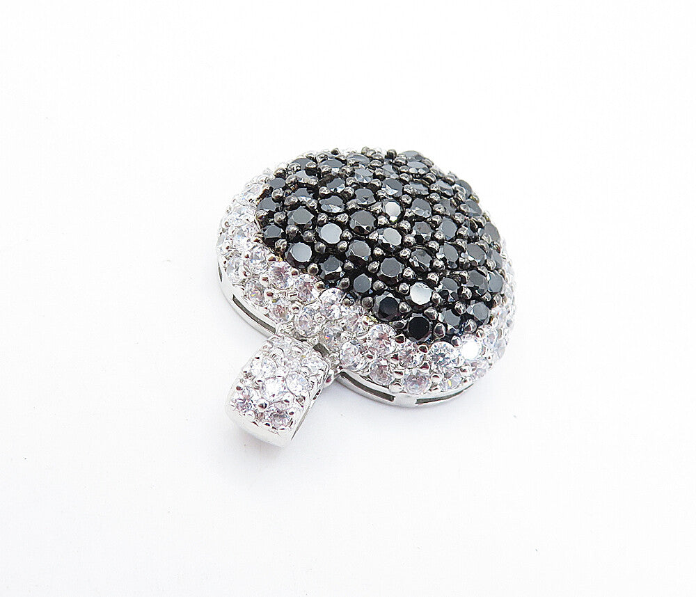 925 Sterling Silver  Cubic Zirconia & Hematite Love Heart Dome Pendant  PT5211