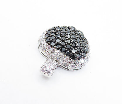 925 Sterling Silver  Cubic Zirconia & Hematite Love Heart Dome Pendant  PT5211