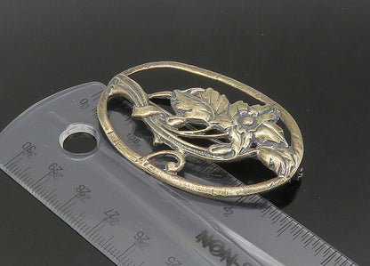 925 Sterling Silver  Vintage Dark Tone Floral Motif Oval Brooch Pin  BP8650