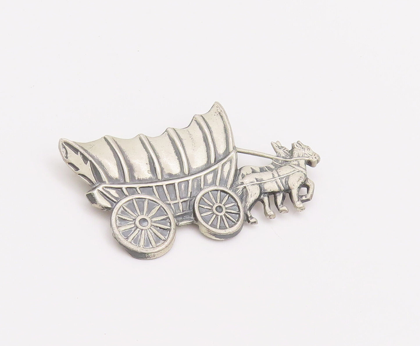925 Sterling Silver Vintage Brooch Pin Carved Royal War Horse Drawn Cart BP10657