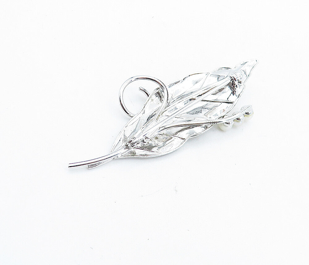 CARL ART 925 Silver Vintage Petite Pearls Shiny Floral Leaf Brooch Pin BP2418