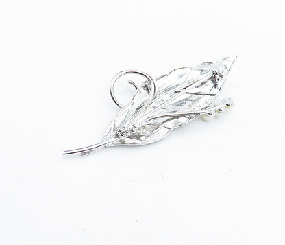 CARL ART 925 Silver Vintage Petite Pearls Shiny Floral Leaf Brooch Pin BP2418