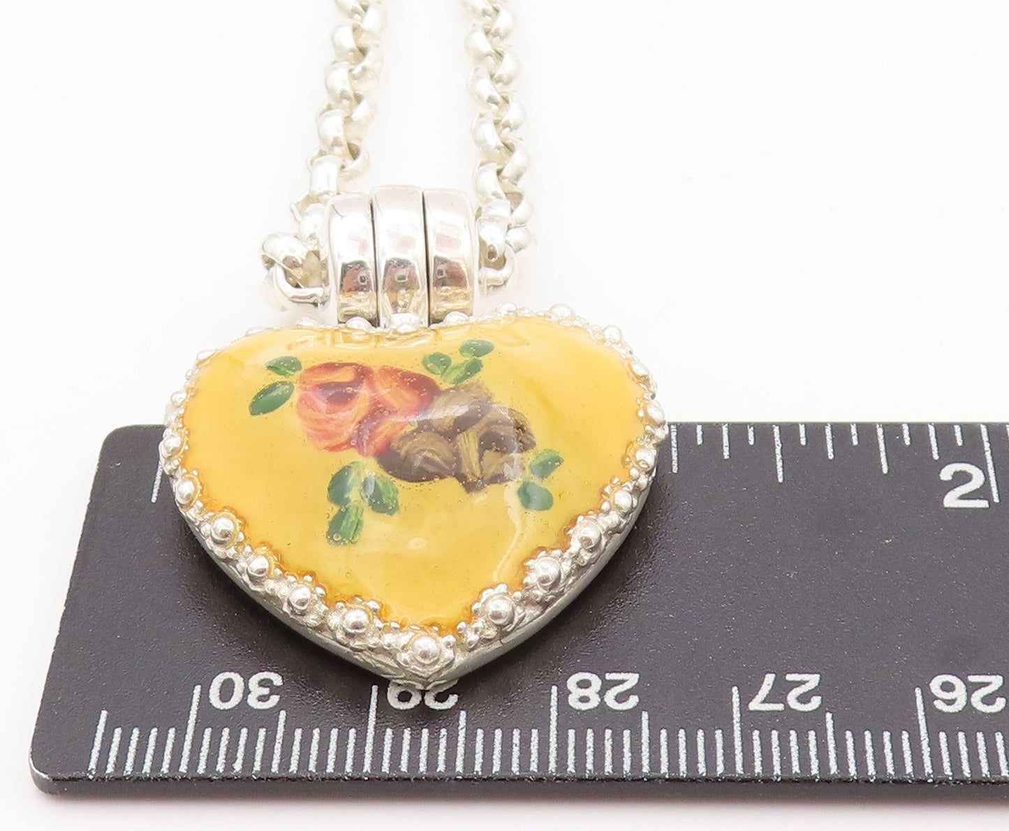 925 Sterling Silver Vintage Necklace ESPO SIG Floral Enameled Heart  NE4502