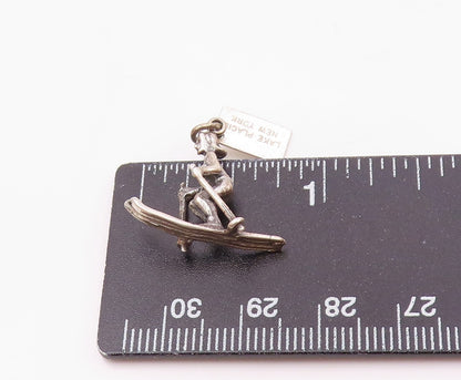 925 Sterling Silver  Vintage Woman Skiing Sports Charm Pendant  PT20816