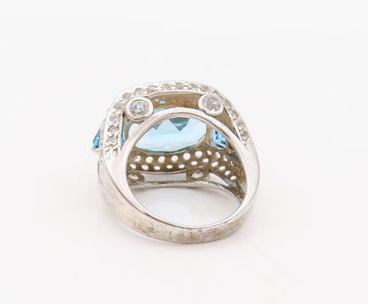 925 Sterling Silver Vintage Ring Multi Cut Blue & White Topaz  Sz 7.5  RG30214