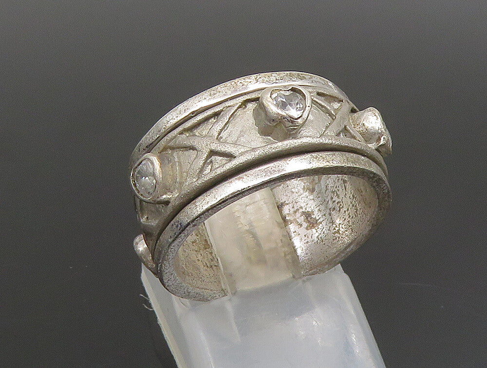 925 Sterling Silver Vintage Cubic Zirconia XO Spinner Band Ring Sz 6.5 RG25339