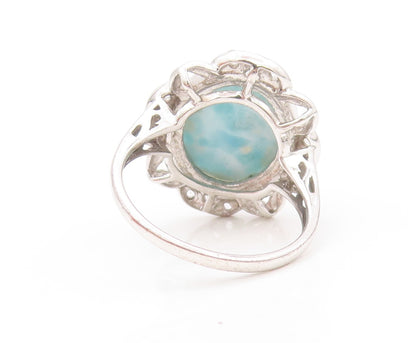 925 Sterling Silver Vintage Ring Larimar & Topaz Floral Design  SZ 8.5 RG32084