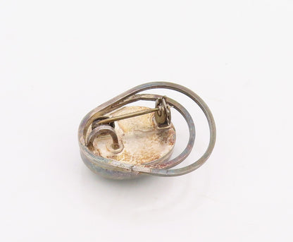 925 Sterling Silver Vintage Brooch Pin ISRAEL Modernist Oval Gemstone  BP12282