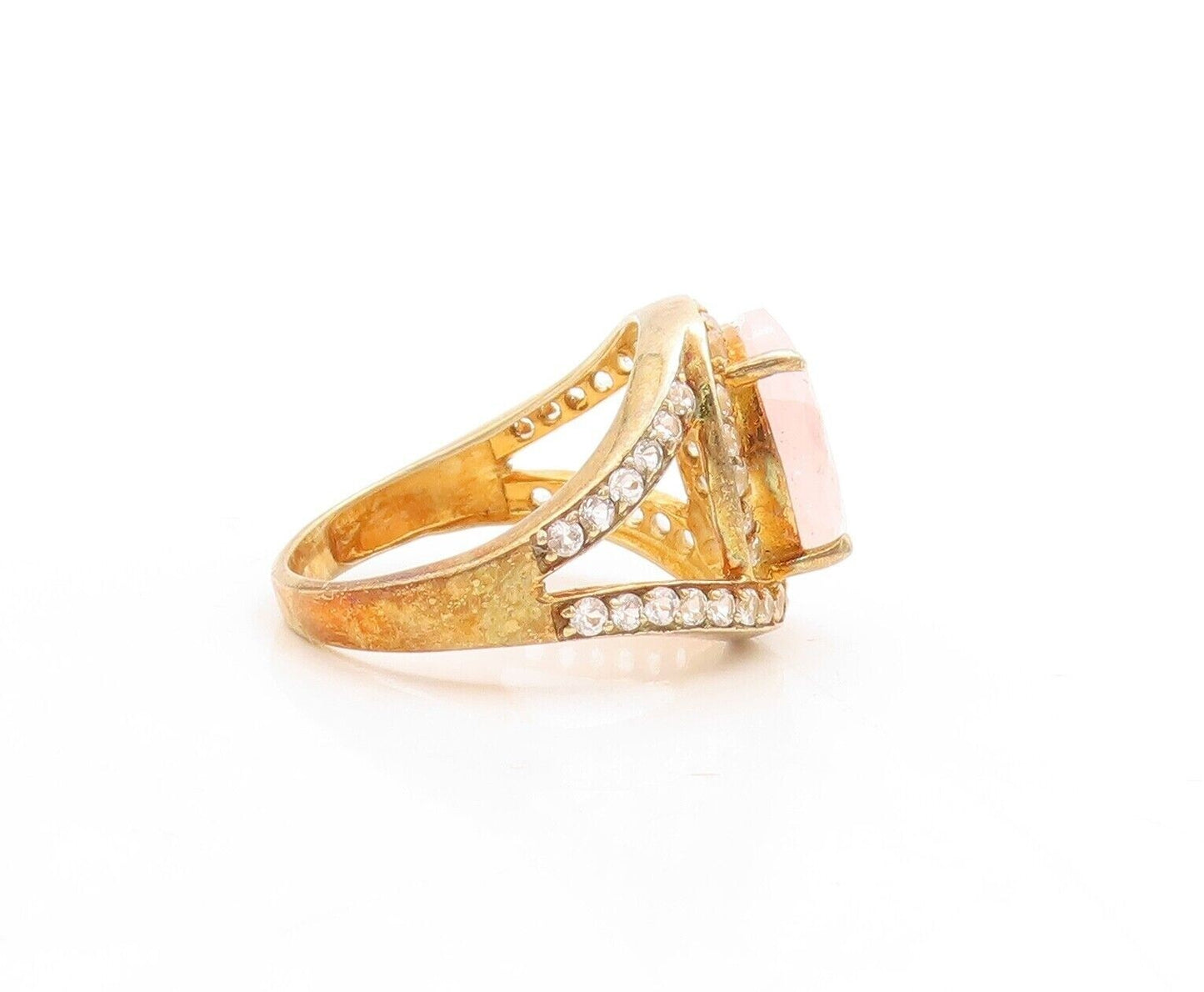 925 Sterling Silver Vintage Ring Gold Plated Oval Quartz Halo Topaz Sz 7 RG30096