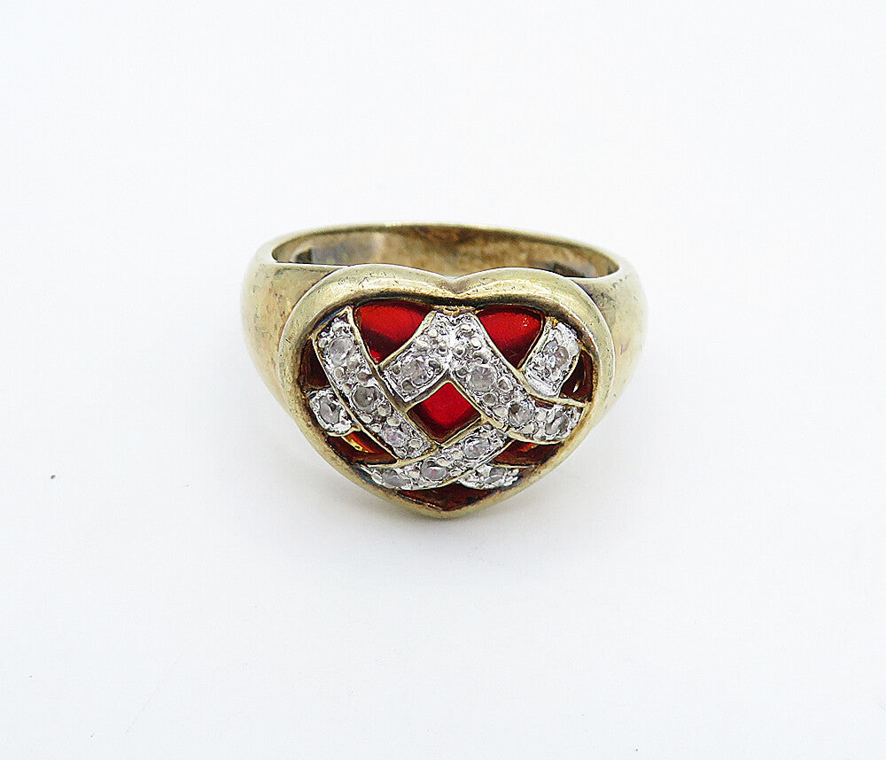 925 Sterling Silver  Vintage Topaz Two Tone Weaved Band Ring Sz 9.5  RG4894