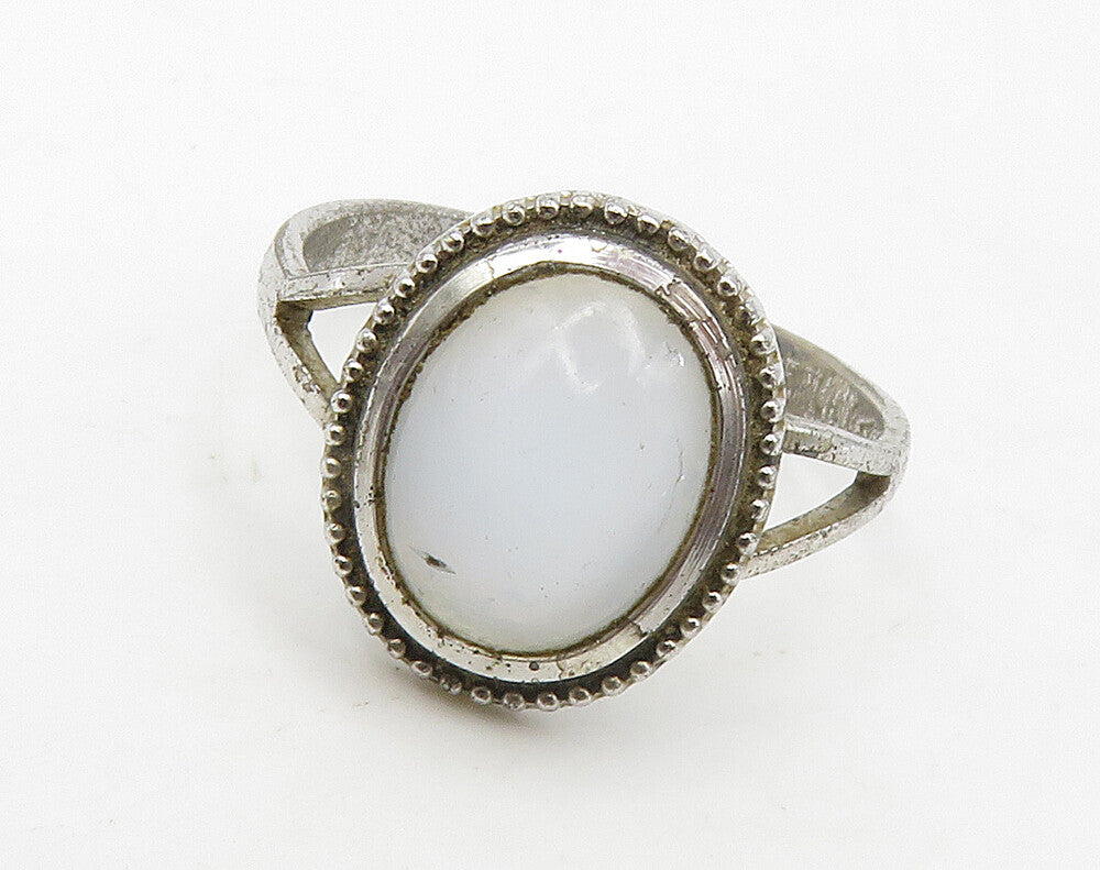 CLARK  COOMBS 925 Silver  Cabochon Cut White Cat's Eye Band Ring Sz 5  RG16270