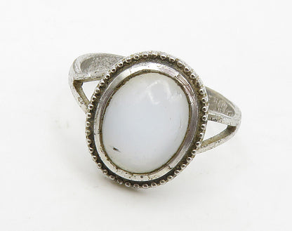 CLARK  COOMBS 925 Silver  Cabochon Cut White Cat's Eye Band Ring Sz 5  RG16270