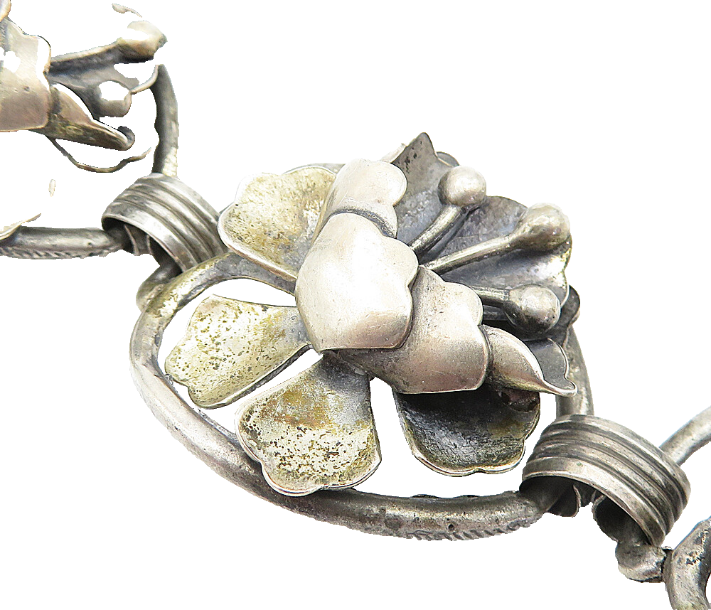 JEWELART 925 Sterling Silver  Vintage Sculpted Flower Chain Bracelet  BT1459