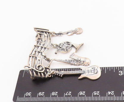 925 Sterling Silver Vintage Brooch Musical Notes & Dangling Instruments  BP11697