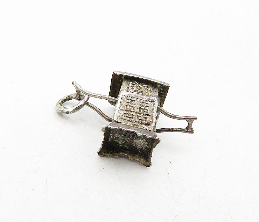 925 Sterling Silver  Vintage Petite Dark Tone Etched Detail Pendant  PT6801