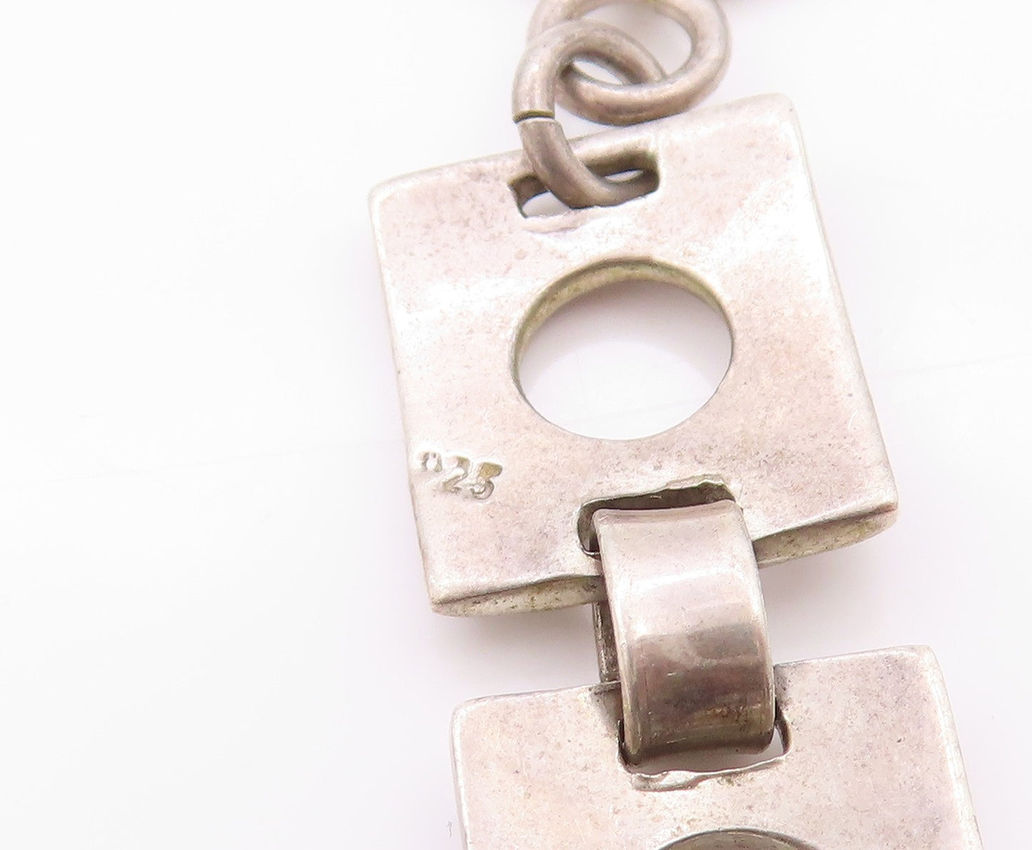925 Sterling Silver Vintage Bracelet Square Open Work Metal Linked BT11271