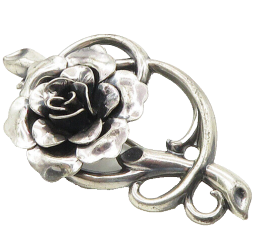 925 Sterling Silver  Vintage Shiny Sculpted Flower Swirl Brooch Pin  BP7073
