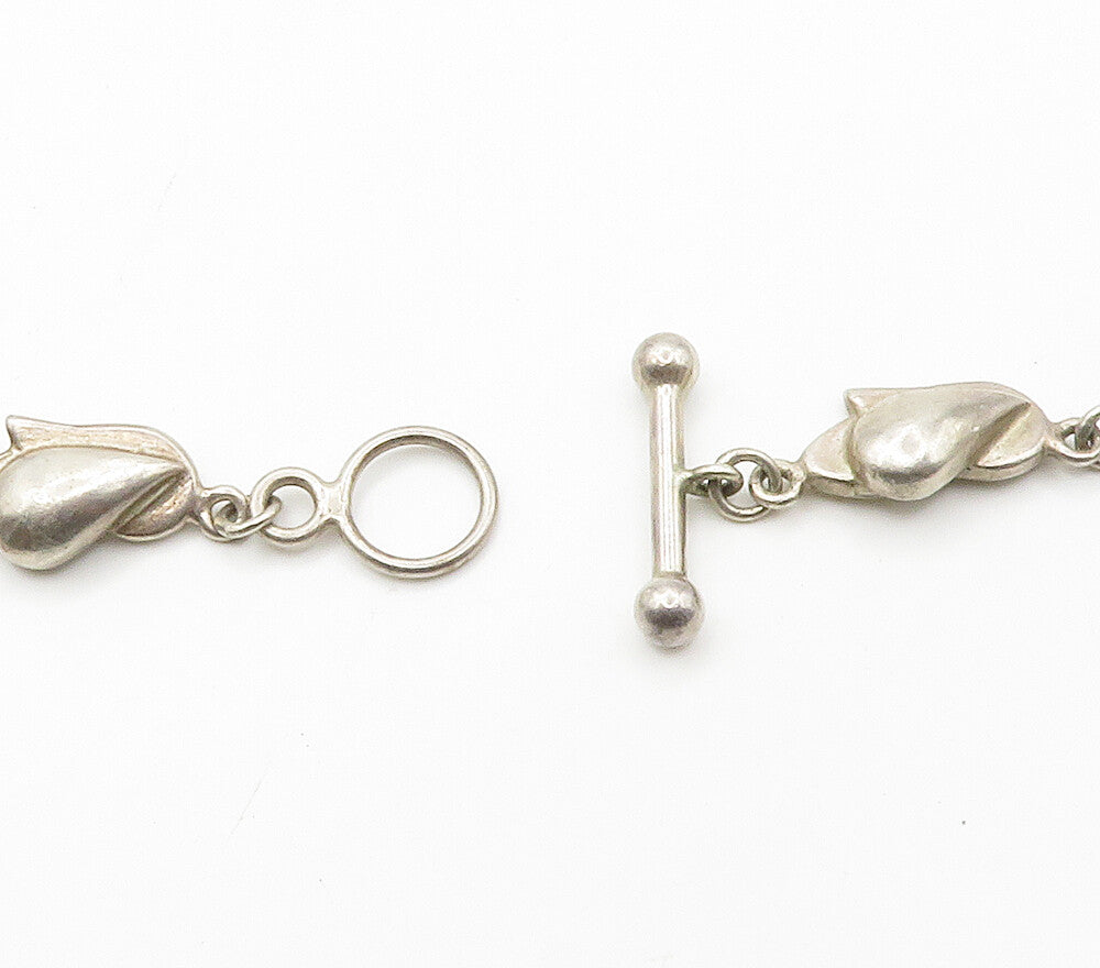 925 Sterling Silver  Vintage Floral Motif Link Chain Necklace  NE2482