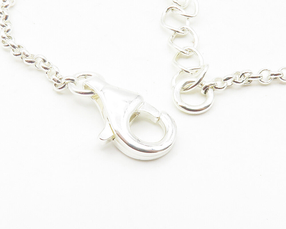925 Sterling Silver  Druzy Stone Shiny Polished Thin Chain Necklace  NE2040