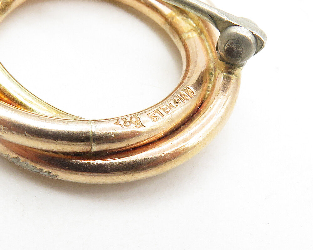 925 Sterling Silver  Vintage Shiny Two Tone Open Circles Brooch Pin  BP3587