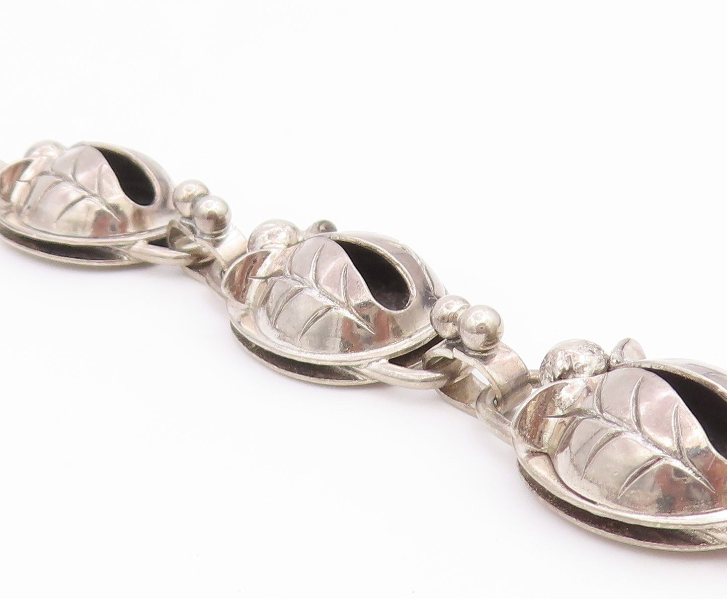 925 Sterling Silver Vintage Necklace LA PAGLIA Classic Floral Tulip Link  NE4890