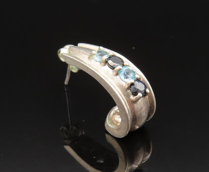 925 Sterling Silver  Vintage Curved Spinel & Topaz Pattern Earrings  EG11729