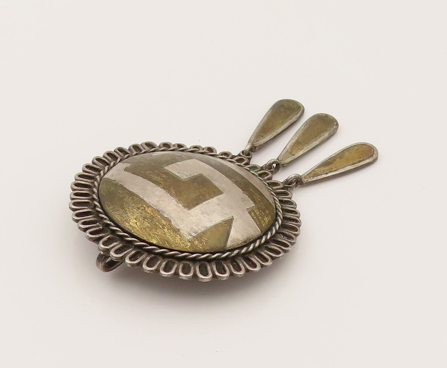 FEDERICO JIMENEZ 925 Silver  Vintage Two Tone Maze Dangle Brooch Pin  BP10278