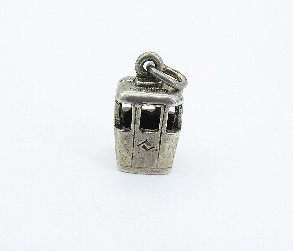 925 Sterling Silver  Vintage Petite Dark Tone Cable Car Drop Pendant  PT4914