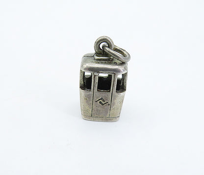 925 Sterling Silver  Vintage Petite Dark Tone Cable Car Drop Pendant  PT4914