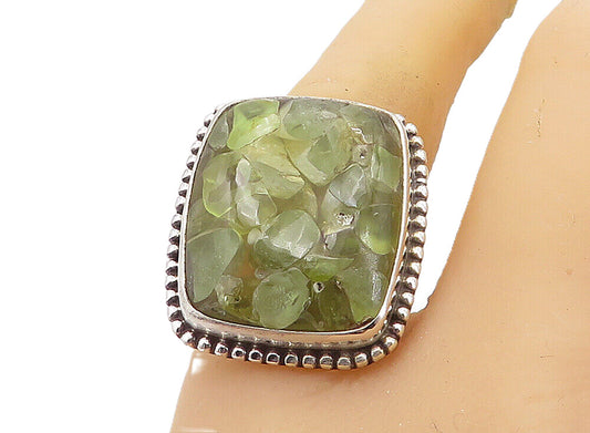 925 Sterling Silver  Peridot Cluster Square Fluted Cocktail Ring Sz 9  RG8306