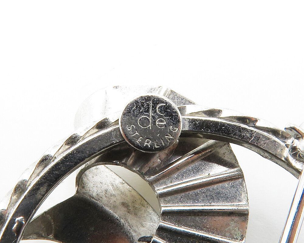 DEC 925 Silver  Vintage Petite Pearl Floral Leaf Round Brooch Pin  BP5788