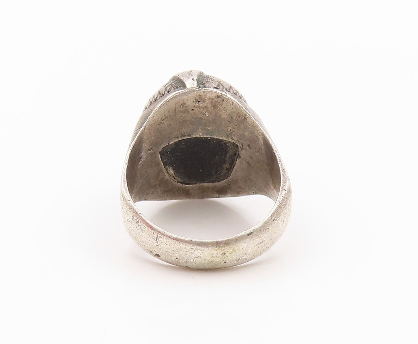 925 Sterling Silver Vintage Ring Black Onyx Face Aztec Warrior  Sz 7.5  RG32431