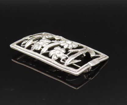 925 Sterling Silver  Vintage Antique Flower Cutout Dome Brooch Pin  BP9617