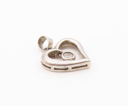 925 Sterling Silver  Vintage Topaz Open Love Heart Shiny Pendant  PT17692