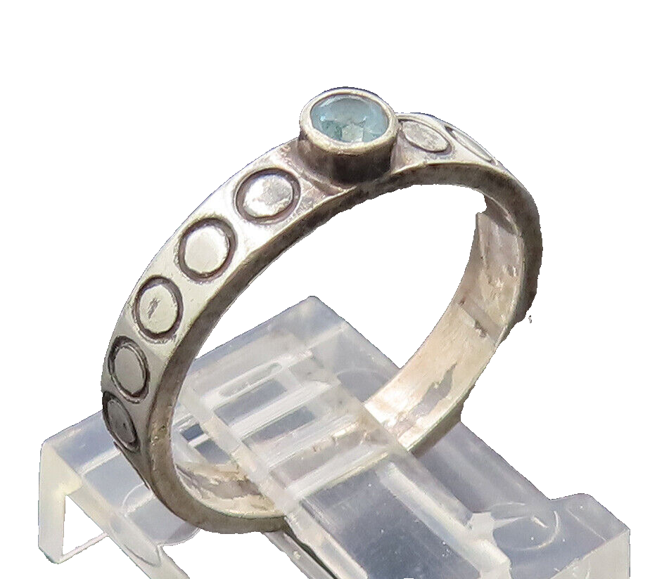 925 Silver  Vintage Minimalist Topaz Etched Circle Solid Ring Sz 7  RG27262