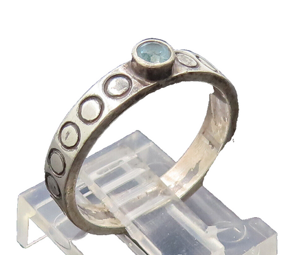 925 Silver  Vintage Minimalist Topaz Etched Circle Solid Ring Sz 7  RG27262