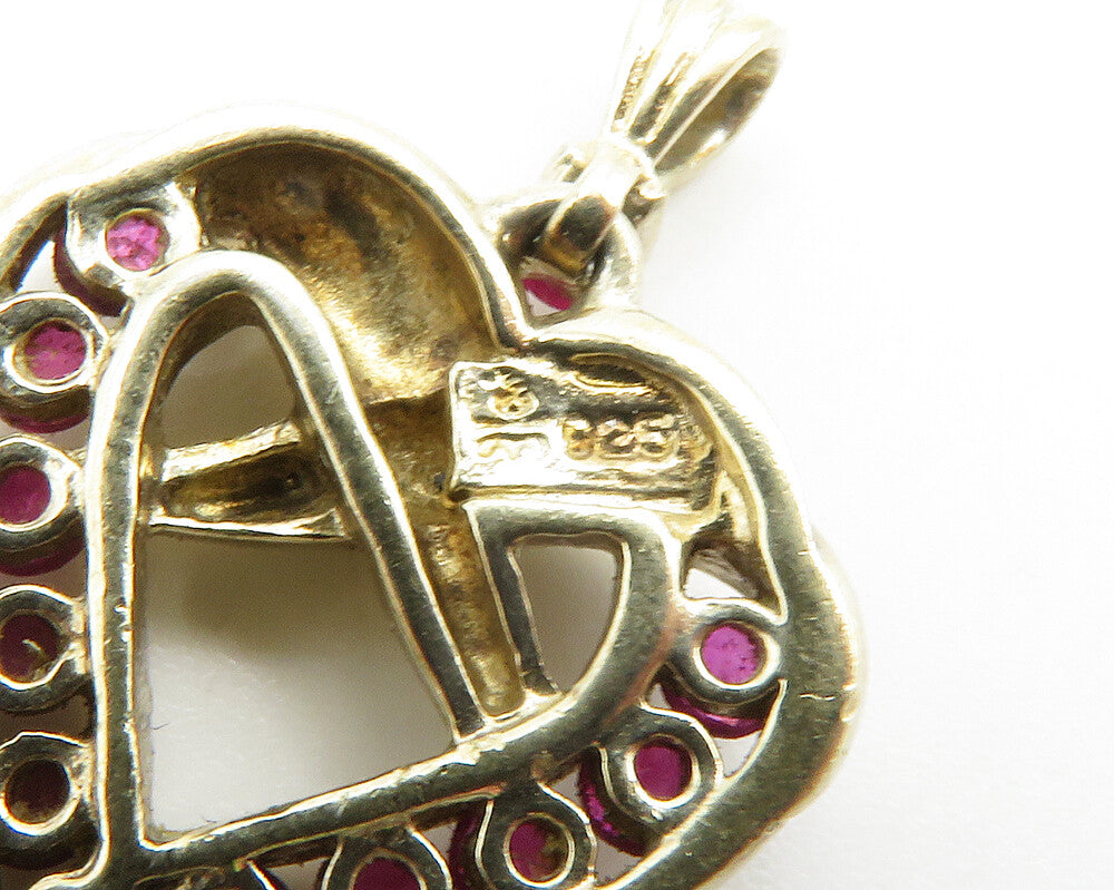 925 Sterling Silver  Shiny Ruby Gold Plated Open Love Heart Pendant  PT11504
