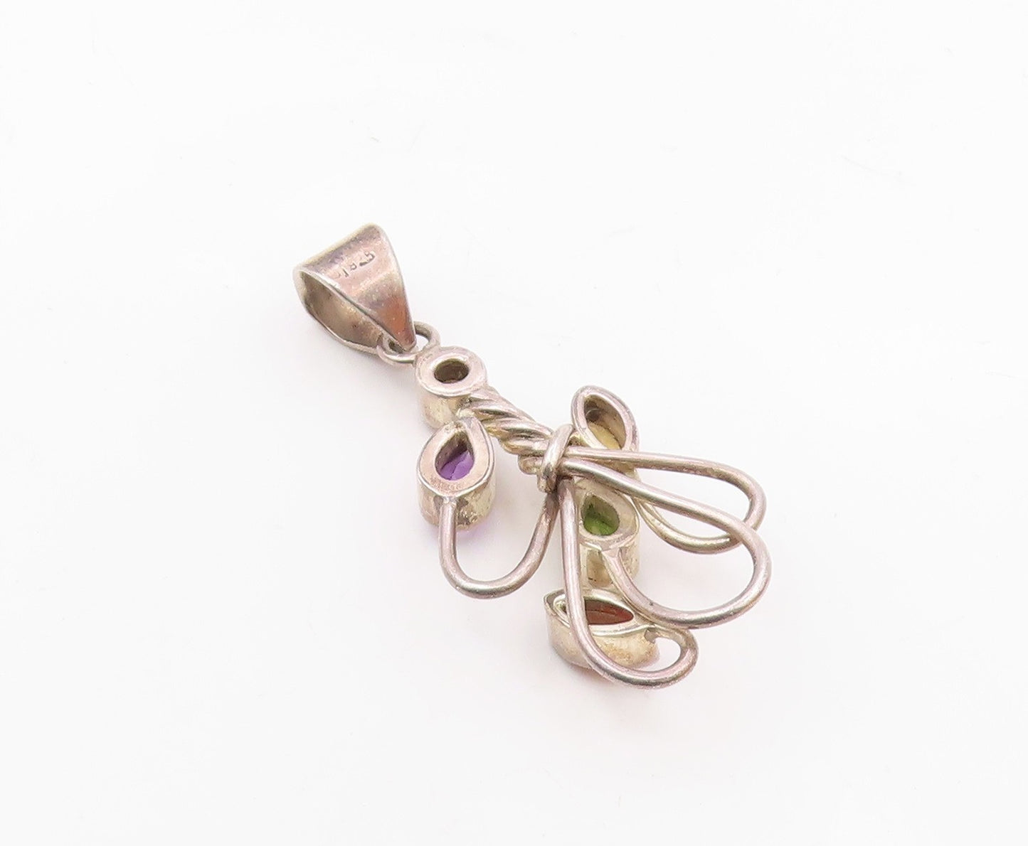 925 Silver  Vintage Garnet Amethyst Peridot & Citrine Floral Pendant  PT16608
