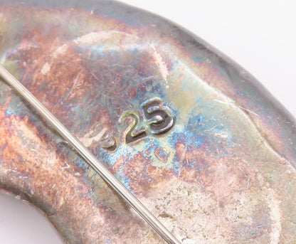 925 Sterling Silver  Vintage Crescent Moon Face & Star Brooch Pin  BP7881