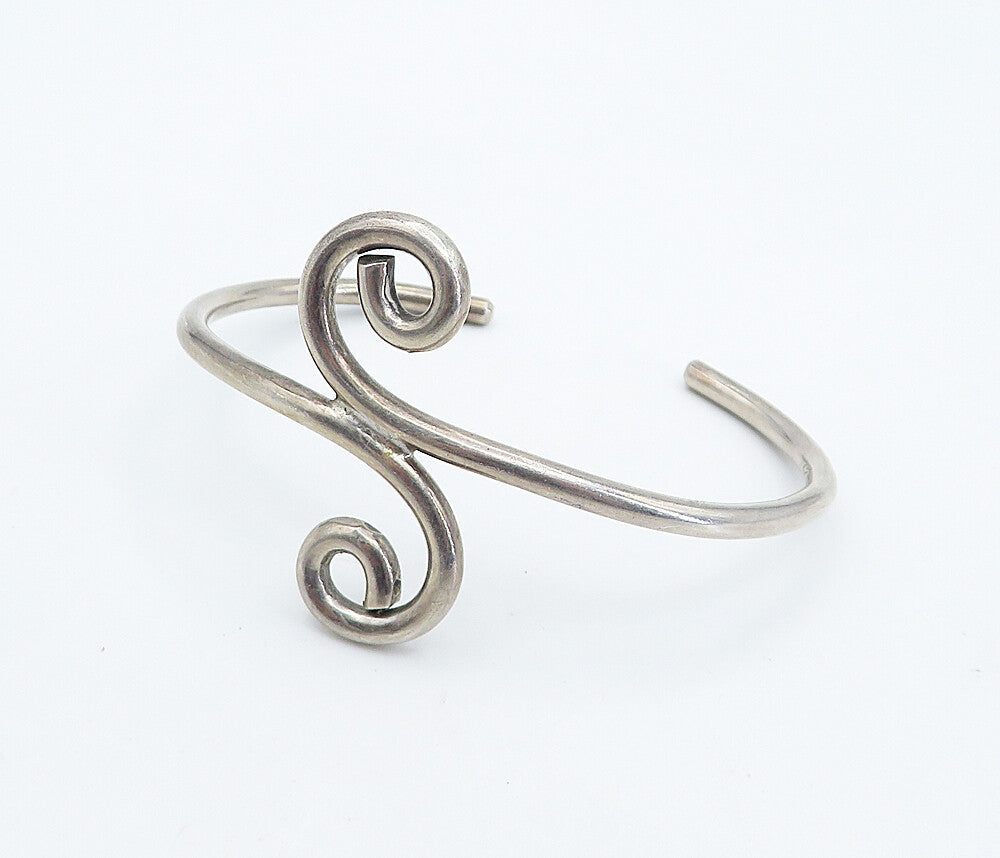 MEXICO 925 Sterling Silver  Vintage Bypass Swirl Design Cuff Bracelet  BT2988