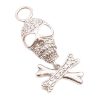 925 Silver  Vintage Topaz Skull Head Cutout & Crossbones Pendant  PT21308