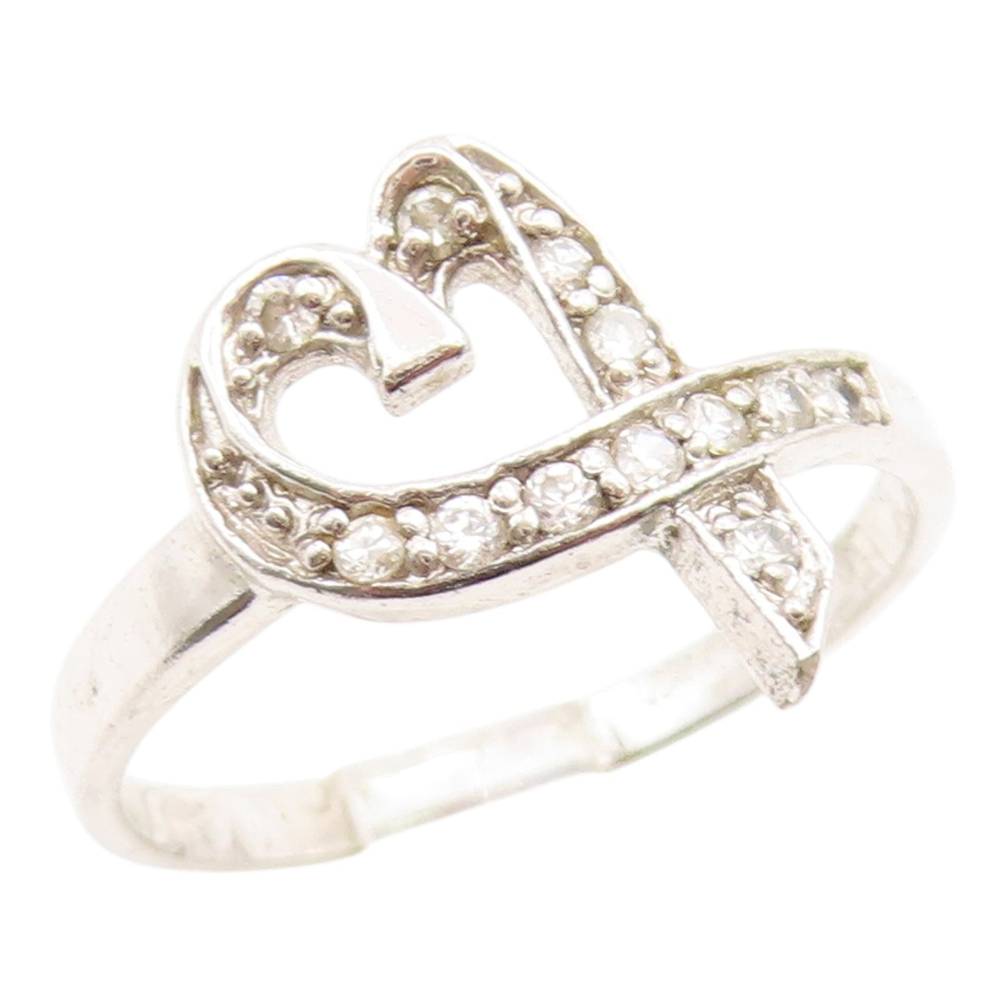 925 Sterling Silver Vintage Ring Classic Topaz Love Heart Band  Sz 9  RG35981