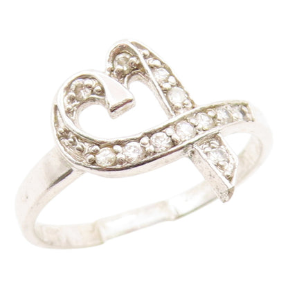 925 Sterling Silver Vintage Ring Classic Topaz Love Heart Band  Sz 9  RG35981