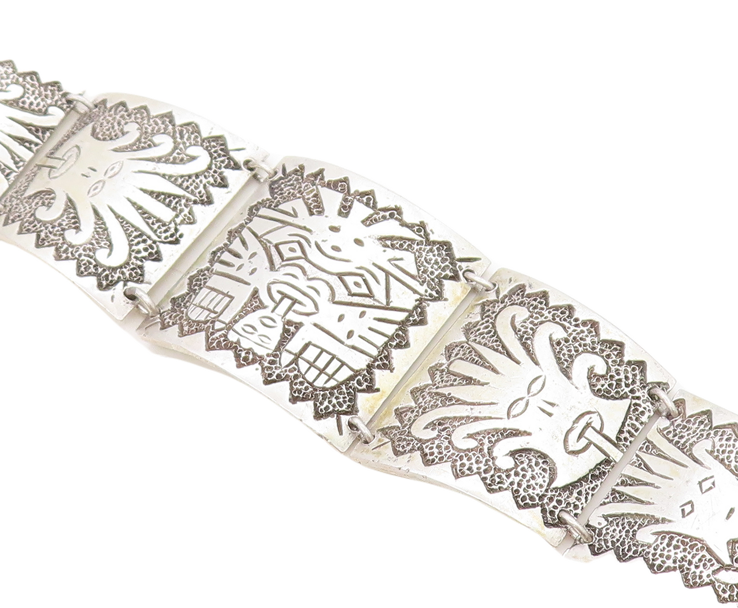 925 Sterling Silver  Vintage Antique Traditional Pattern Chain Bracelet BT2963